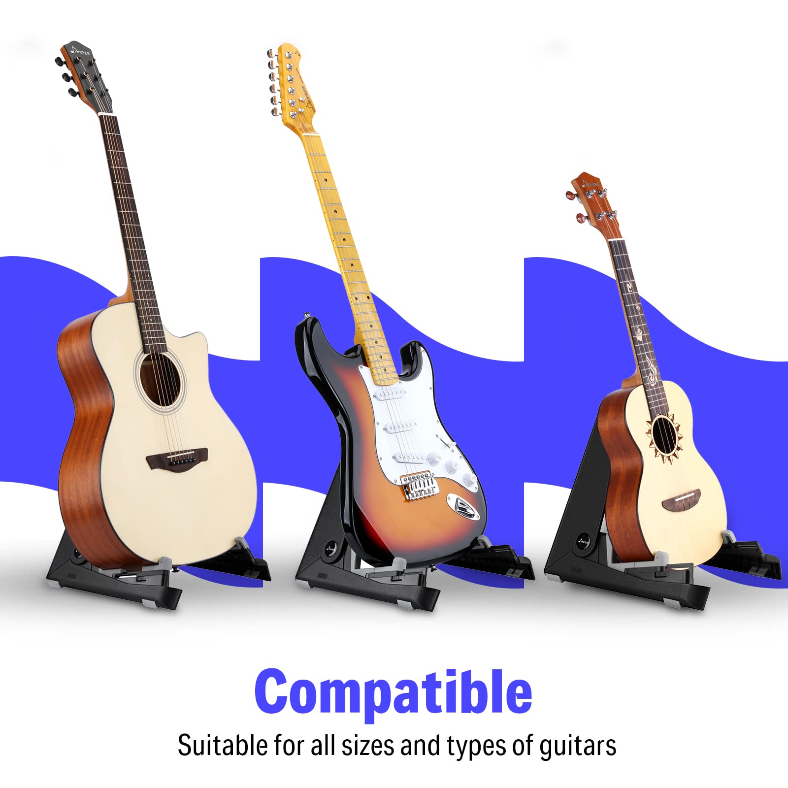 Donner Guitar Stands, 2 Packs Foldable Lightweight Guitar Stands Holder for Acoustic Electric Guitar Bass Ukulele, DS-2 (Black)